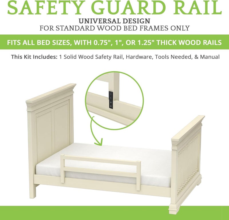 CC KITS Safety Guard Rail for Baby, Kids and Children - Solid Wood Safety Bed Rail for Toddlers - Easy Installation - Premium Protection for Bunk, Twin, Full, Queen and King Size Beds - (French White) - Image 2